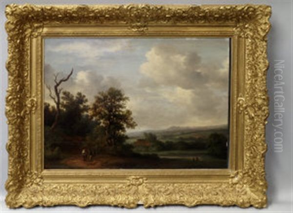 Figures Gathered In A Woodland Landscape Oil Painting by Anthony Jansz van der Croos