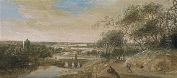 Weite Flusslandschaft Mit Wanderern Oil Painting by Anthony Jansz van der Croos