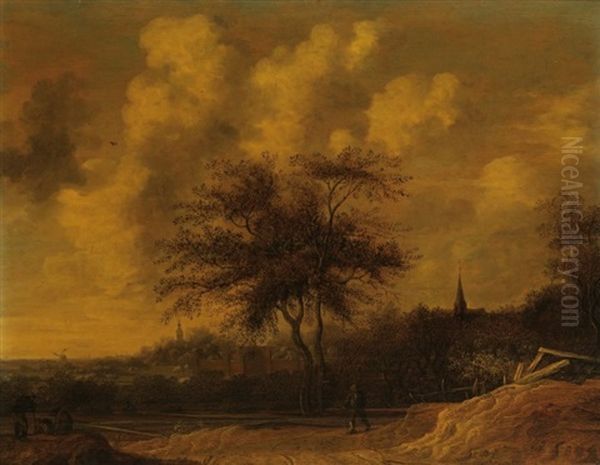 Promeneurs Devant Une Ville Oil Painting by Anthony Jansz van der Croos