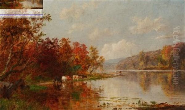 Autumn River Scene With Cattle Oil Painting by Jasper Francis Cropsey