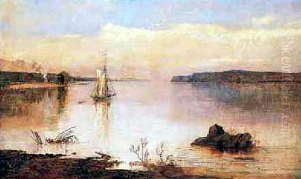 View Of Hook Mountain From Ossining Cove On The Hudson River Oil Painting by Jasper Francis Cropsey