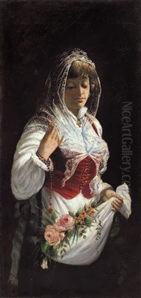 Primavera, La Raccolta Dei Fiori Oil Painting by Luigi Crosio