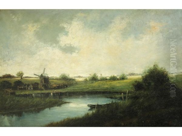 Dutch Landscape Oil Painting by Henry H. Cross