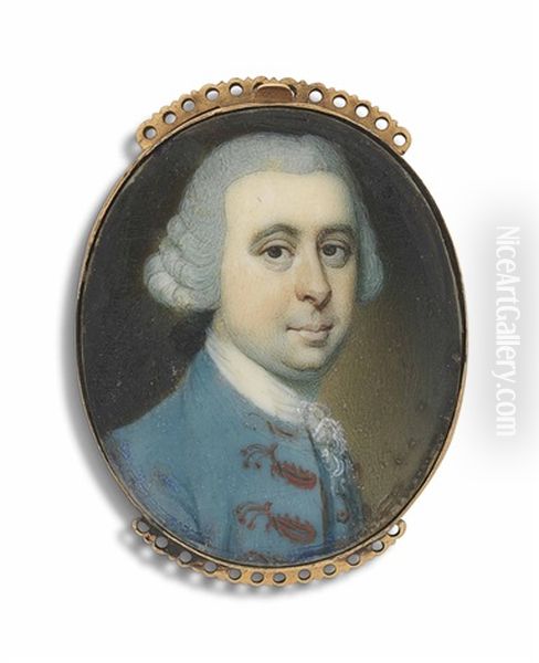 A Gentleman, In Gold-embroidered Blue Coat, Powdered Wig Oil Painting by Richard Crosse