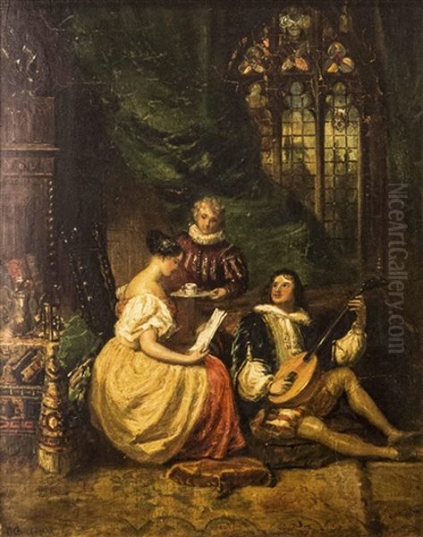 Elizabetansk Scen Oil Painting by George Cruikshank I