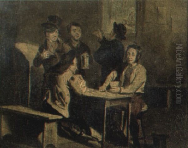 Peasants Drinking And Playing Cards In An Interior Oil Painting by George Cruikshank I