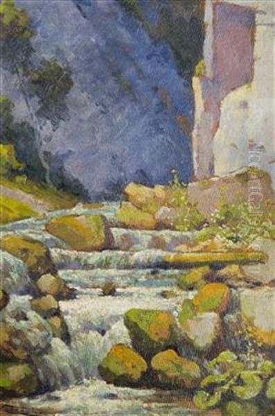 Mountain Creek Oil Painting by L鈥榰dovit Csordak