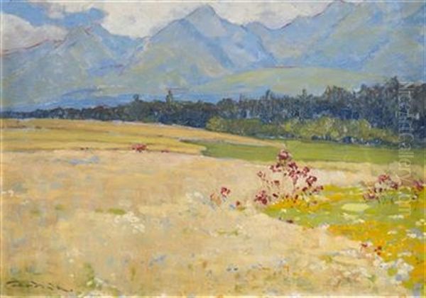 Landscape Below The High Tatras Oil Painting by L鈥榰dovit Csordak