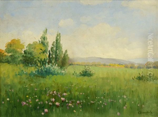 Meadow In Bloom Oil Painting by L鈥榰dovit Csordak