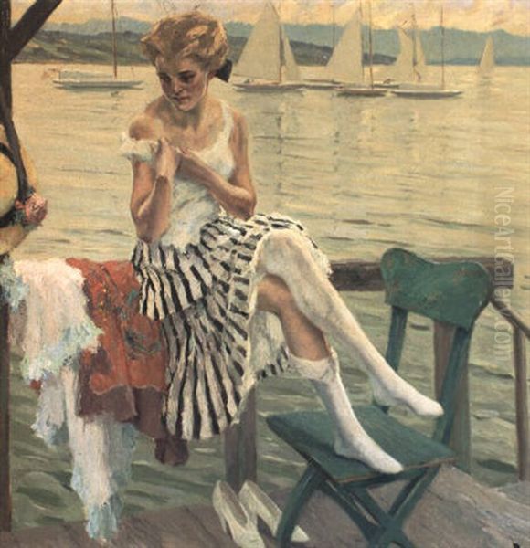 Am Badesteg Oil Painting by Edward Cucuel