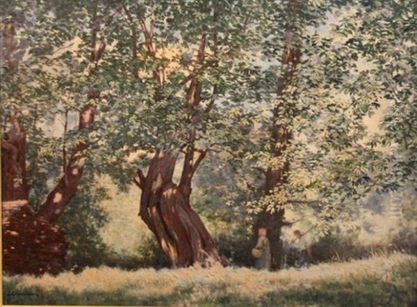 Personnages Dans Les Arbres Oil Painting by Jules-Edmond Cuisinier