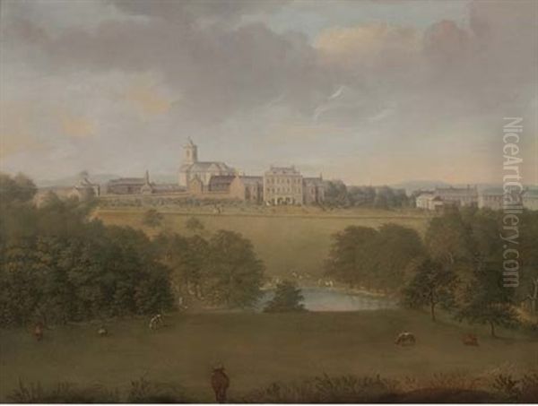 Cattle Grazing Before A Country House Oil Painting by George Cuitt