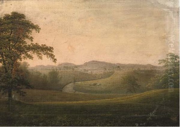 An Extensive River Landscape (looking Towards Marsh Edge, Richmond, Yorkshire?) Oil Painting by George Cuitt