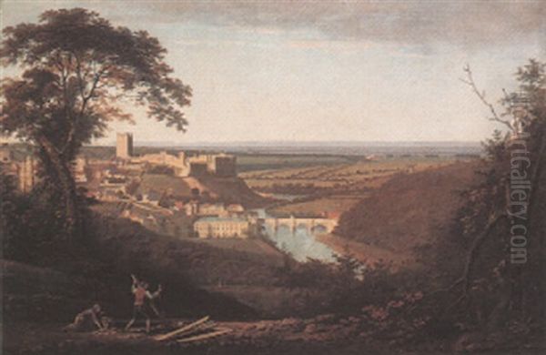 Landscape With View Of Richmond Castle Oil Painting by George Cuitt