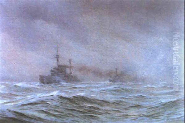Second Cruiser Squadron, North Sea 1914-1916 Oil Painting by Alma Claude Burlton Cull