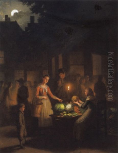 Avondmarkt Bij Kaarslicht Oil Painting by Johann Mongels Culverhouse
