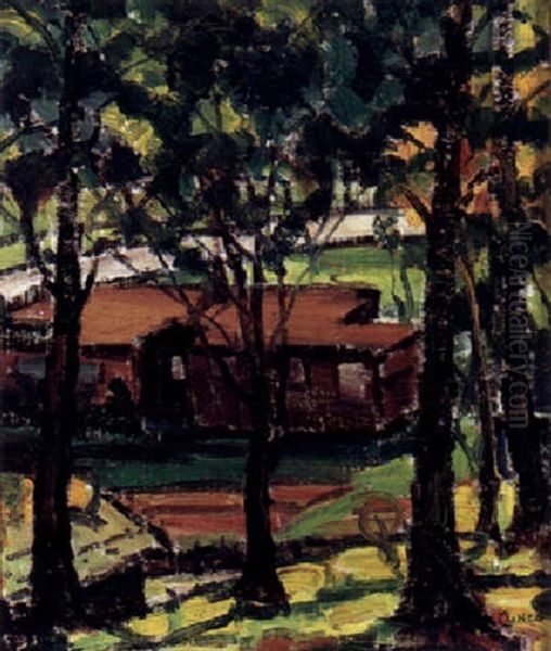 Houses Viewed Through Trees Oil Painting by Rinaldo Cuneo