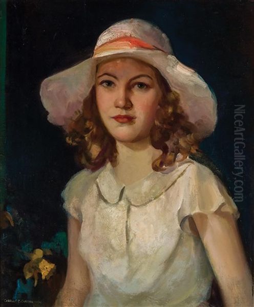 Young Woman In White Oil Painting by Charles Curran