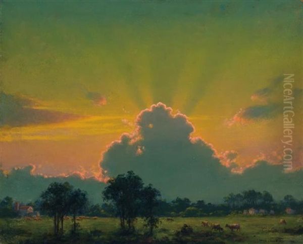 The Farm At Sunset Oil Painting by Charles Curran