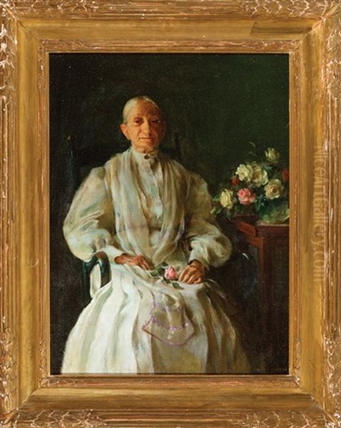 Portrait Of A Seated Woman With Flowers Oil Painting by Charles Curran
