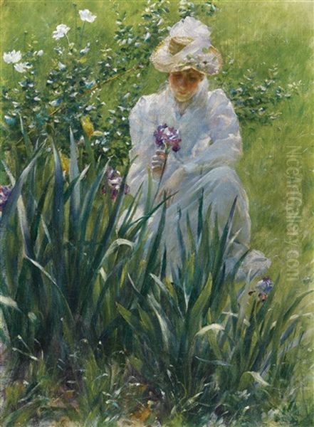 The Iris Bed Oil Painting by Charles Curran
