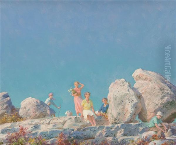 Picnic By The Balanced Boulders Oil Painting by Charles Curran