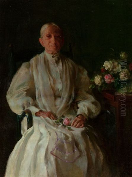 Portrait Of A Lady With Flowers Oil Painting by Charles Curran