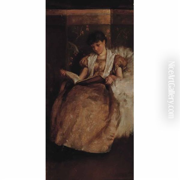 Woman Reading Oil Painting by Charles Curran