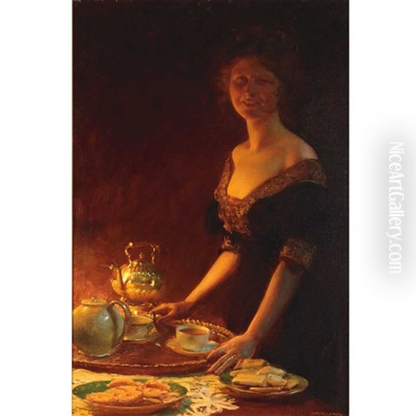 Tea Time Oil Painting by Charles Curran