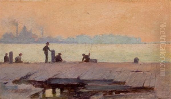 Fishermen On The Dock Oil Painting by Charles Curran