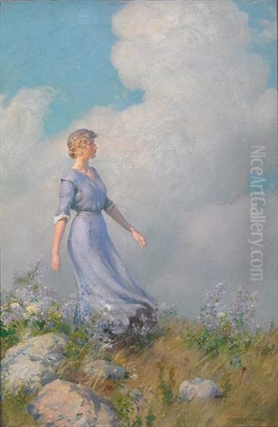 Windy Hilltop Oil Painting by Charles Curran