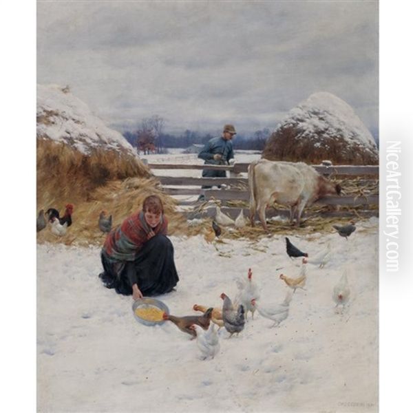 In The Barnyard Oil Painting by Charles Curran