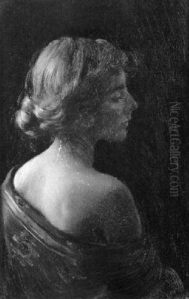 An Elegant Woman In Profile Oil Painting by Charles Curran