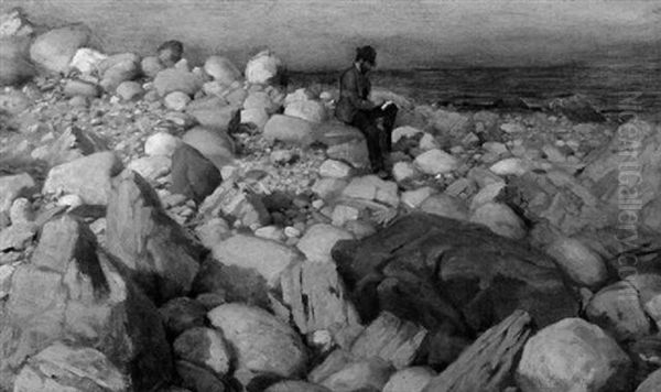 The Artist At Work, Gloucester - A Self Portrait Oil Painting by Charles Curran