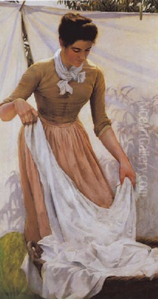 Hanging Out Linen Oil Painting by Charles Curran