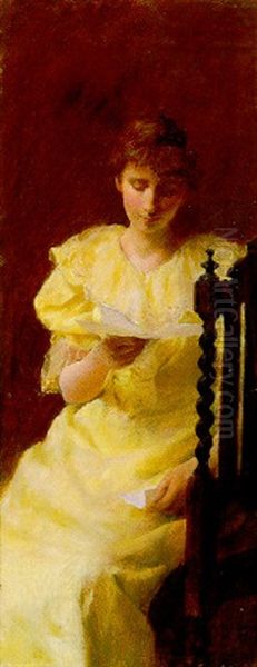 Lady In Yellow Oil Painting by Charles Curran