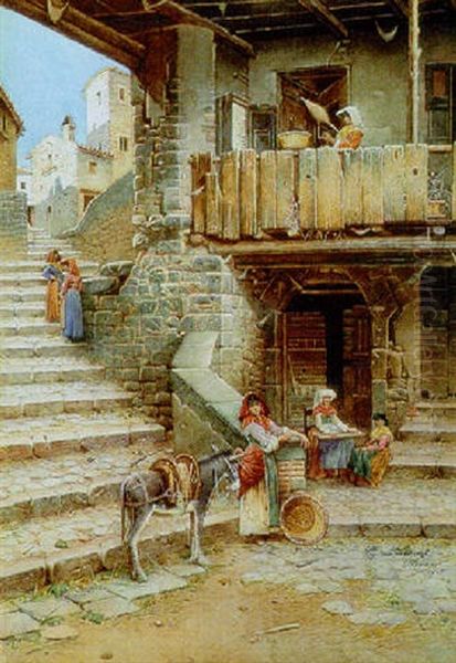 Portrait Of A Classical Woman With Laurel Leaf Headress Oil Painting by Charles Curran