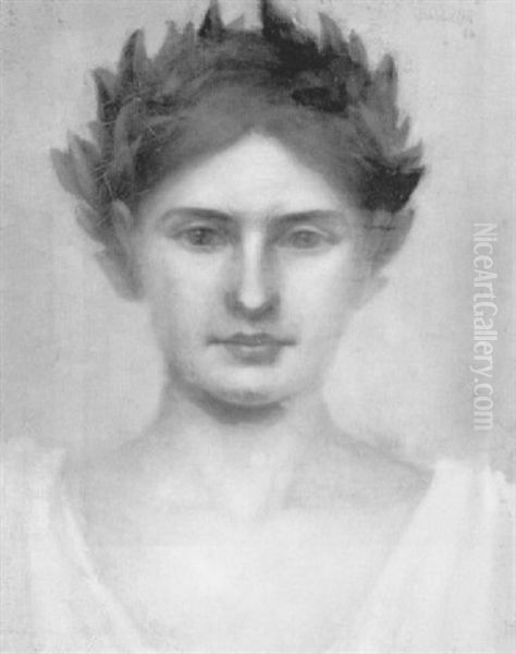 Portrait Of A Classical Woman With Laurel Leaf Headdress Oil Painting by Charles Curran