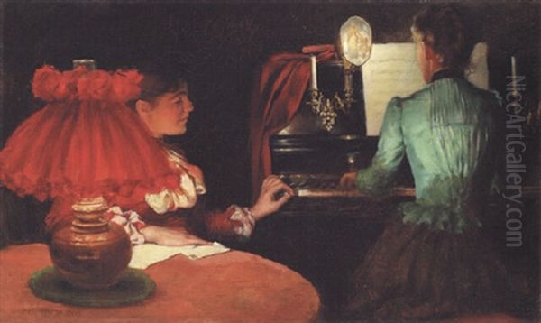 Lamplight Oil Painting by Charles Curran