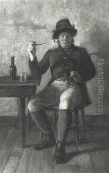 A Good Smoke Oil Painting by Charles Curran