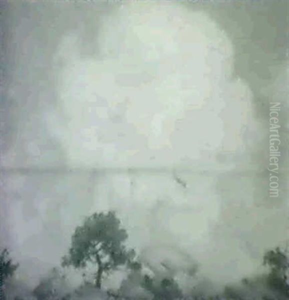 Eagle And Fox In Cragsmoor Landscape Oil Painting by Charles Curran