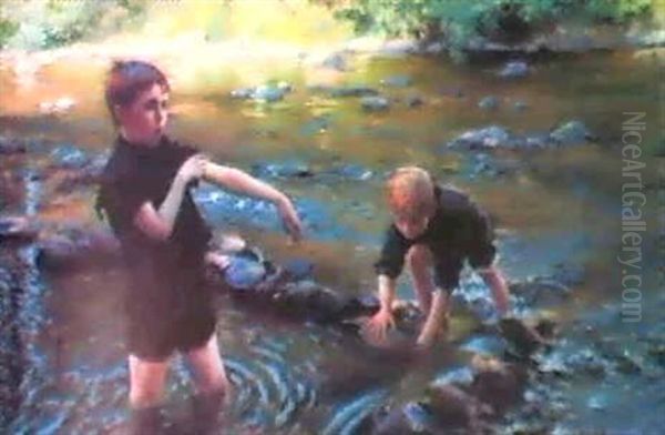 Cooling Off Oil Painting by Charles Curran