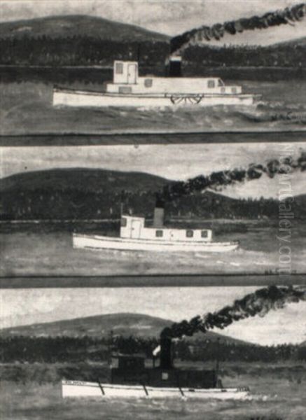 Three Steamboats Oil Painting by Currier