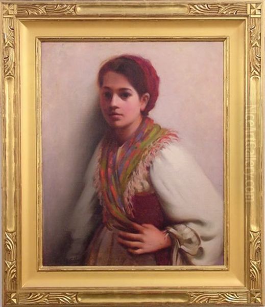 Portrait Of A Young Country Girl Oil Painting by Carl Gordon Cutler