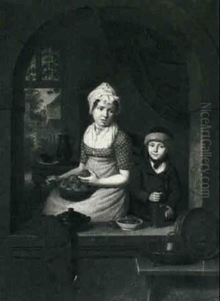 Peeling Apples Oil Painting by Cornelis van Cuylenburg