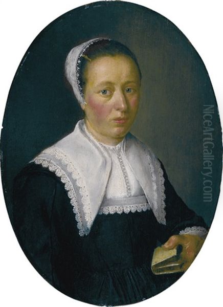 Portrait Of A Lady, Half-length, Holding A Book Oil Painting by Aelbert Cuyp