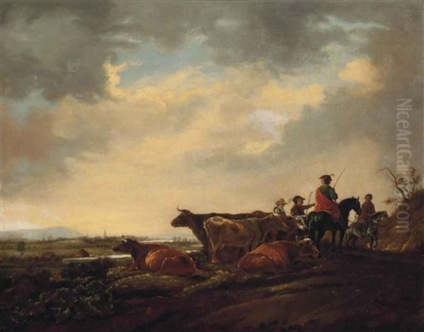 A Wooded Landscape With Drovers And Their Cattle Oil Painting by Aelbert Cuyp