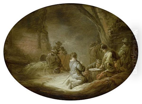Soldiers Playing Cards In A Barn Oil Painting by Benjamin Gerritsz Cuyp