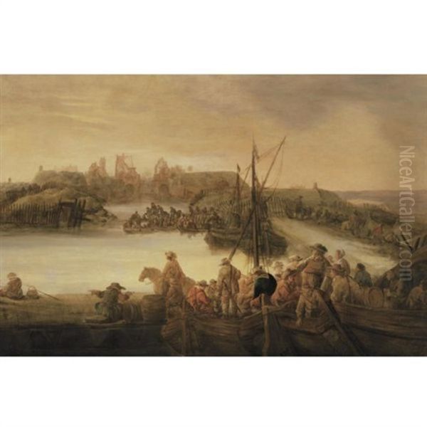 Soldiers Repairing Fortifications Oil Painting by Benjamin Gerritsz Cuyp