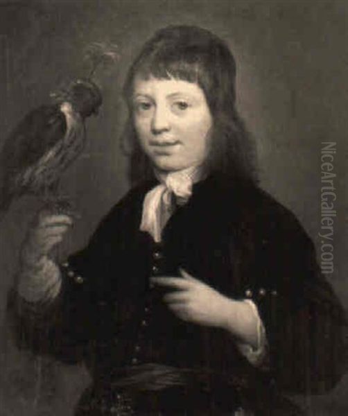 A Young Falconer In Dark Costume With Lace Chemise Oil Painting by Jacob Gerritsz Cuyp